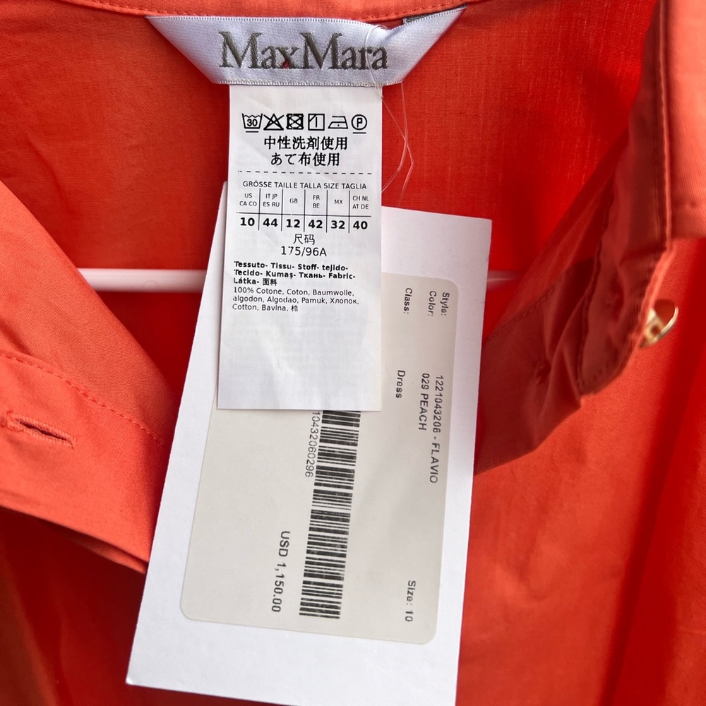 🆕 MaxMara Orange FLAVIO Nupar Cotton Poplin shirt Dress Party Christmas Casual - Picture 7 of 7